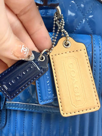 Coach Blue Quilted Patent Leather Satchel Bag with Chain Strap