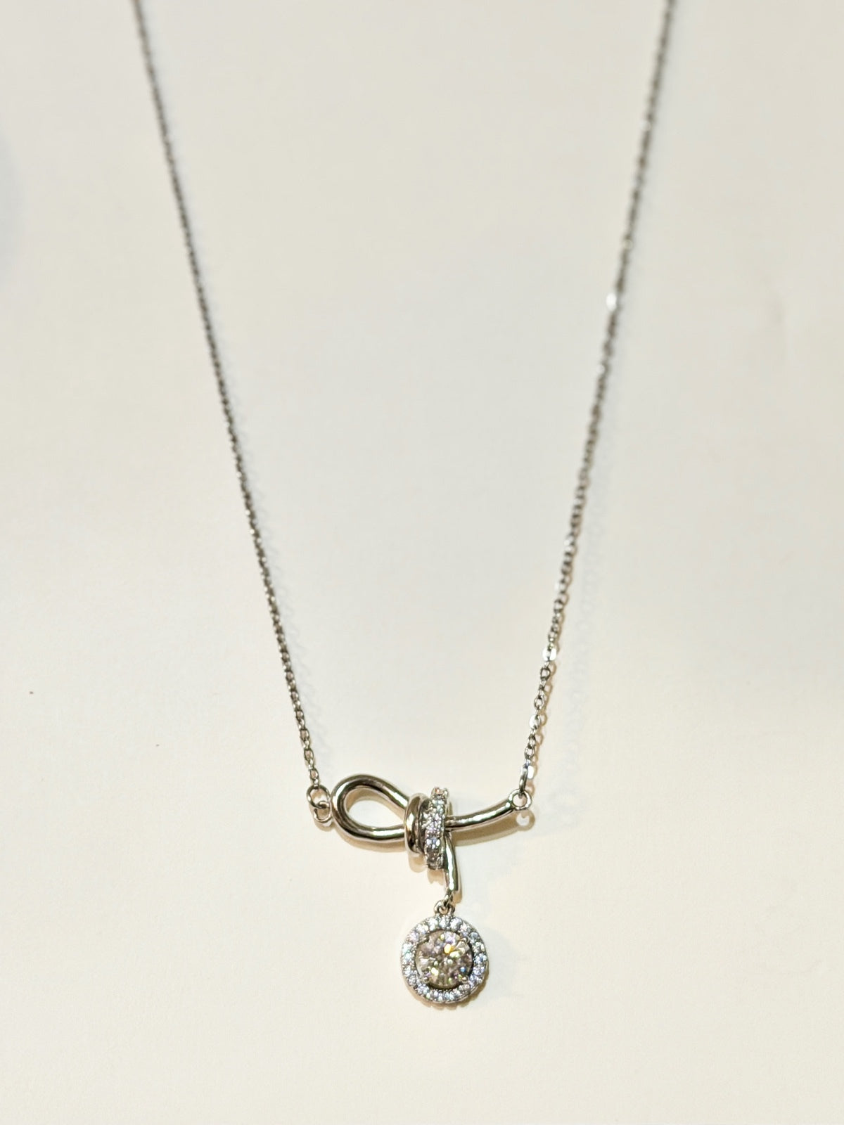 Moissanite authentic silver tone necklace 16”-18” New N5