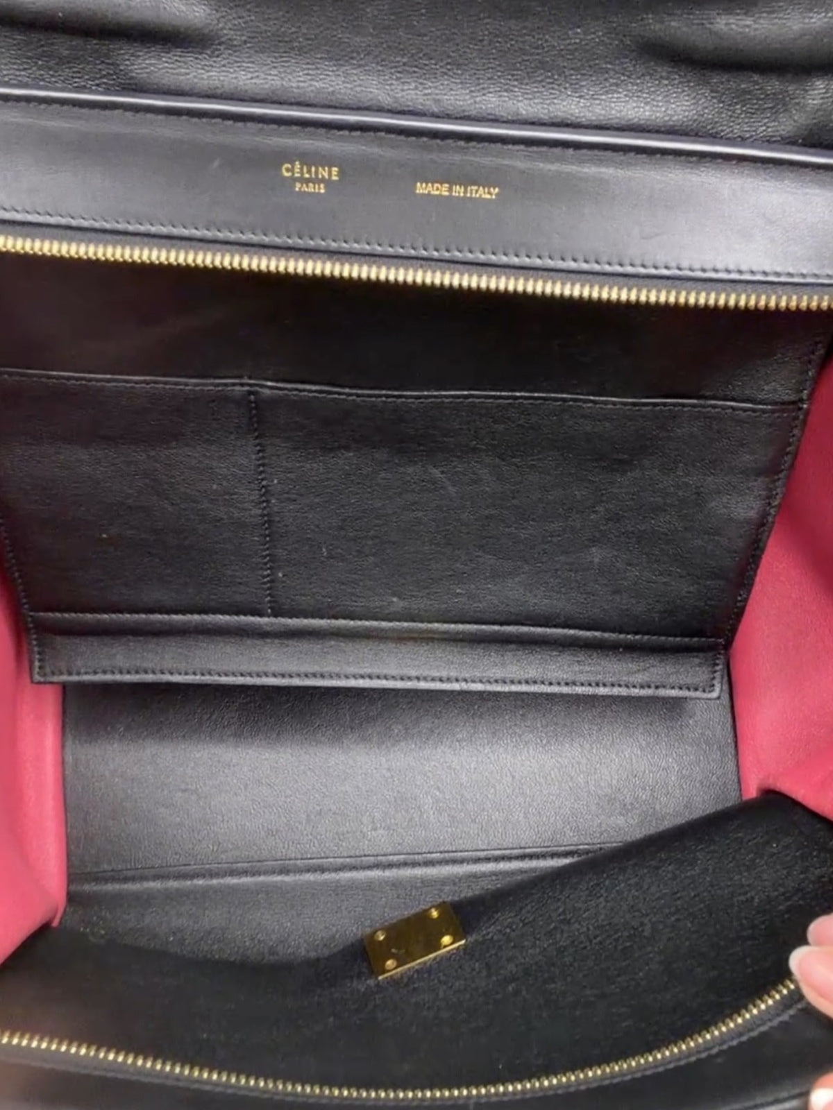 Celine Trapeze Medium Tricolor Leather & Suede Satchel Bag Black Taupe