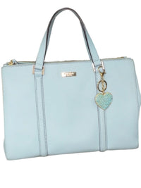 Kate Spade New York Light Blue Leather Satchel Tote Bag with Heart Charm