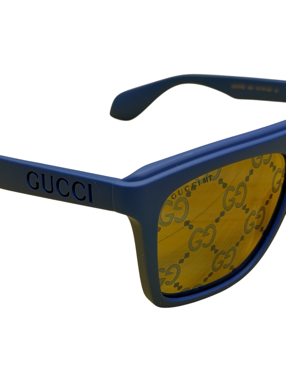 Gucci Blue Frame Sunglasses with Yellow GG Patterned Lenses