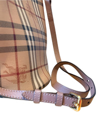 Burberry Haymarket Check Lorne Bucket Bag Pink Leather Crossbody with COA