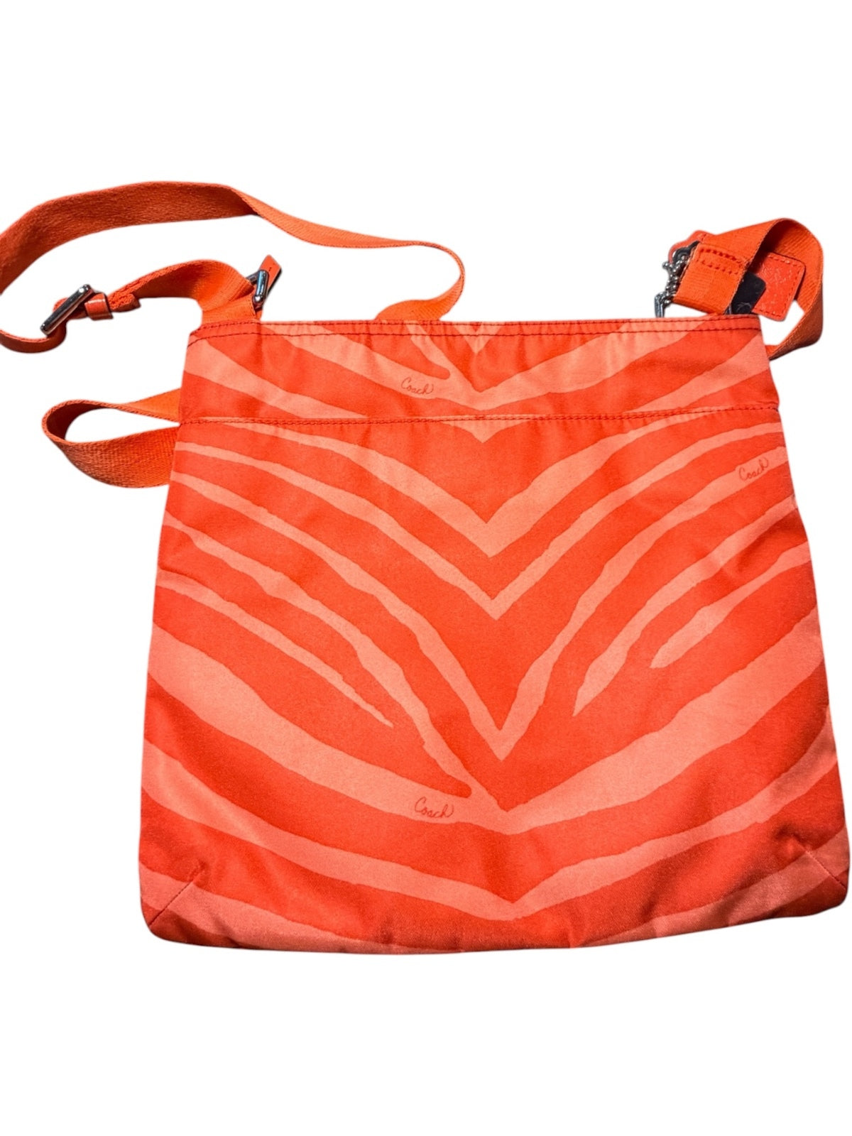 Coach Poppy Zebra Print Orange Nylon Crossbody Messenger Bag