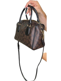 Coach Mini Bennett Satchel Signature C Brown Black Crossbody Bag Yellow Tassel