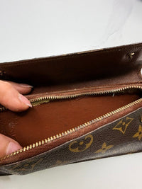 Louis Vuitton Vintage Monogram Canvas Long Wallet Wristlet Brown Gold Hardware