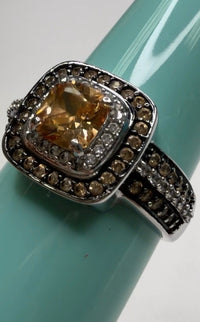 Sterling Silver Ring with Citrine and Brown Gemstone Accents size 8