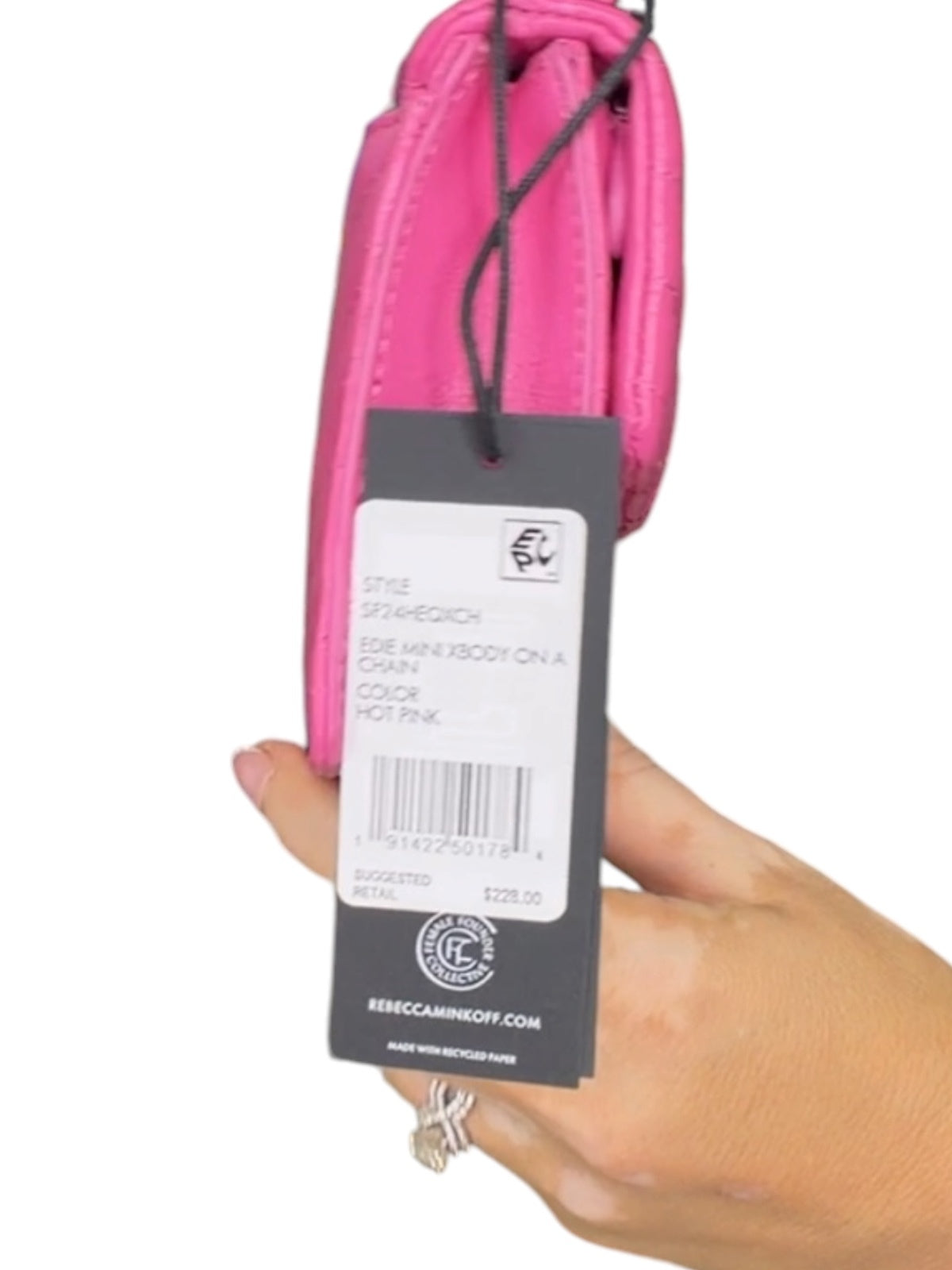 Rebecca Minkoff Edie Mini Crossbody Chain Bag Hot Pink Chevron Leather NWT
