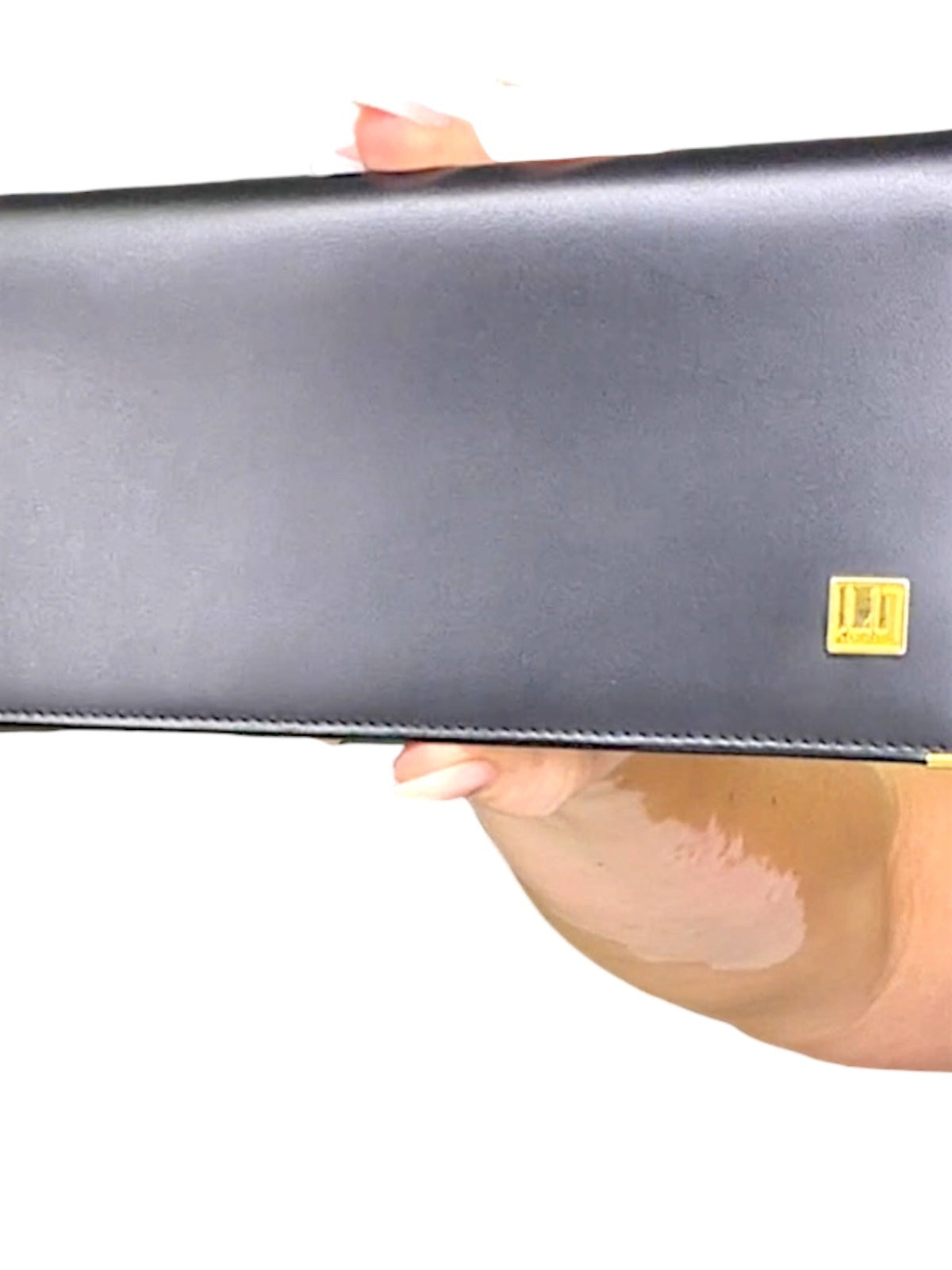 Dunhill Black Leather Long Wallet with Gold Accents - Minimalist Luxury Design