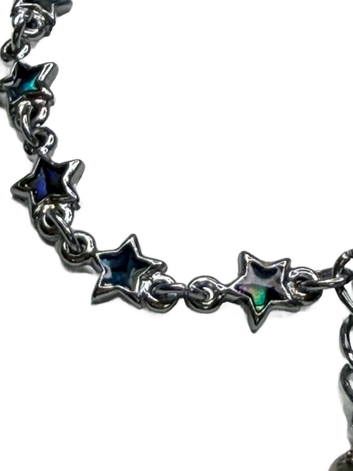 Silver Star Link Anklet with Iridescent Inlay