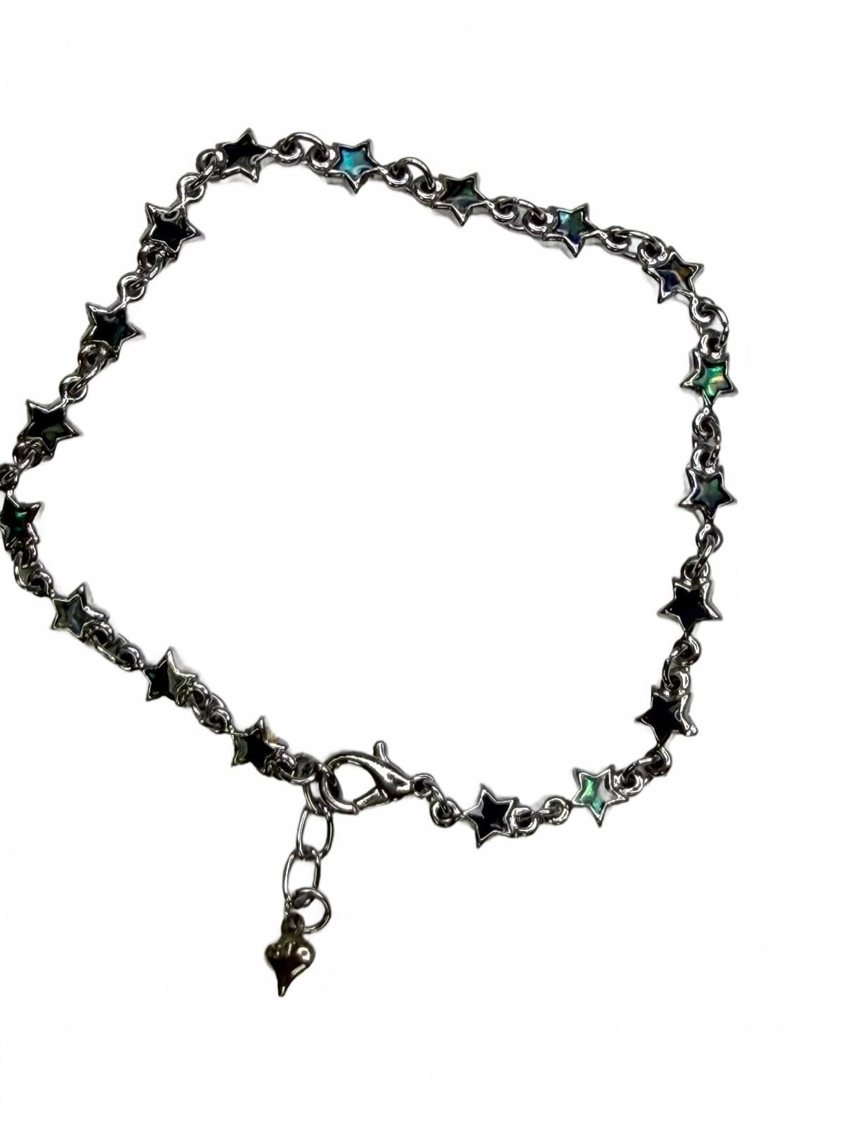 Silver Star Link Anklet with Iridescent Inlay