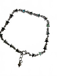 Silver Star Link Anklet with Iridescent Inlay