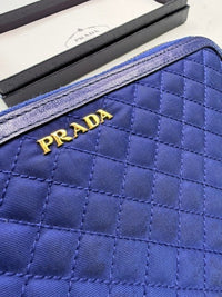 Prada Royal Blue Quilted Nylon Leather Zip Around Continental Wallet