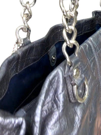 Coach Ashley Embossed Crocodile Leather Tote Shoulder Bag Metallic Pewter Gray