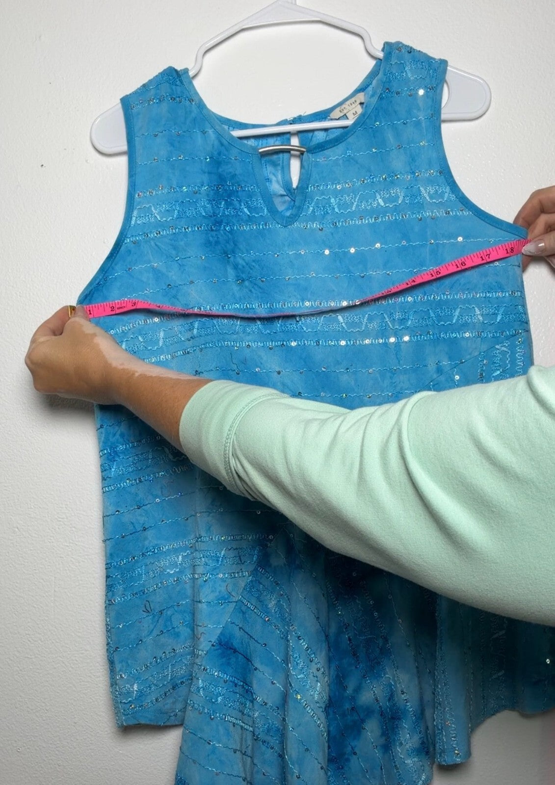 Cato Blue Sleeveless Sequin Handkerchief Hem Top Size M skuM
