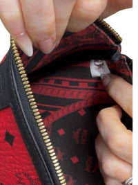 MCM Red Visetos Coated Canvas Zip Wristlet Clutch Pouch Black Trim Gold Hardware