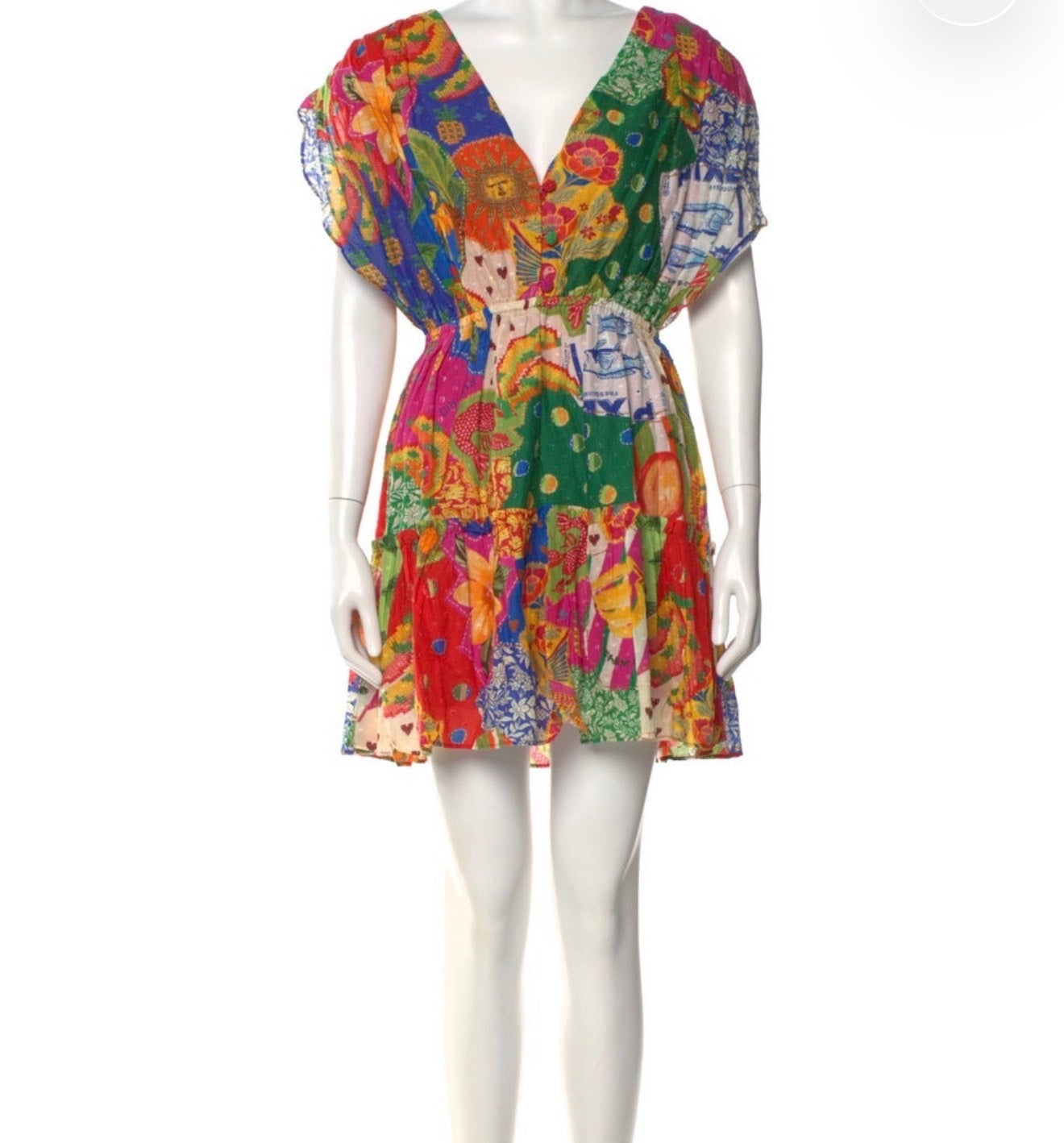 Farm Rio Women's Multi-Color Floral Patchwork Short Dress with Elastic Waistband