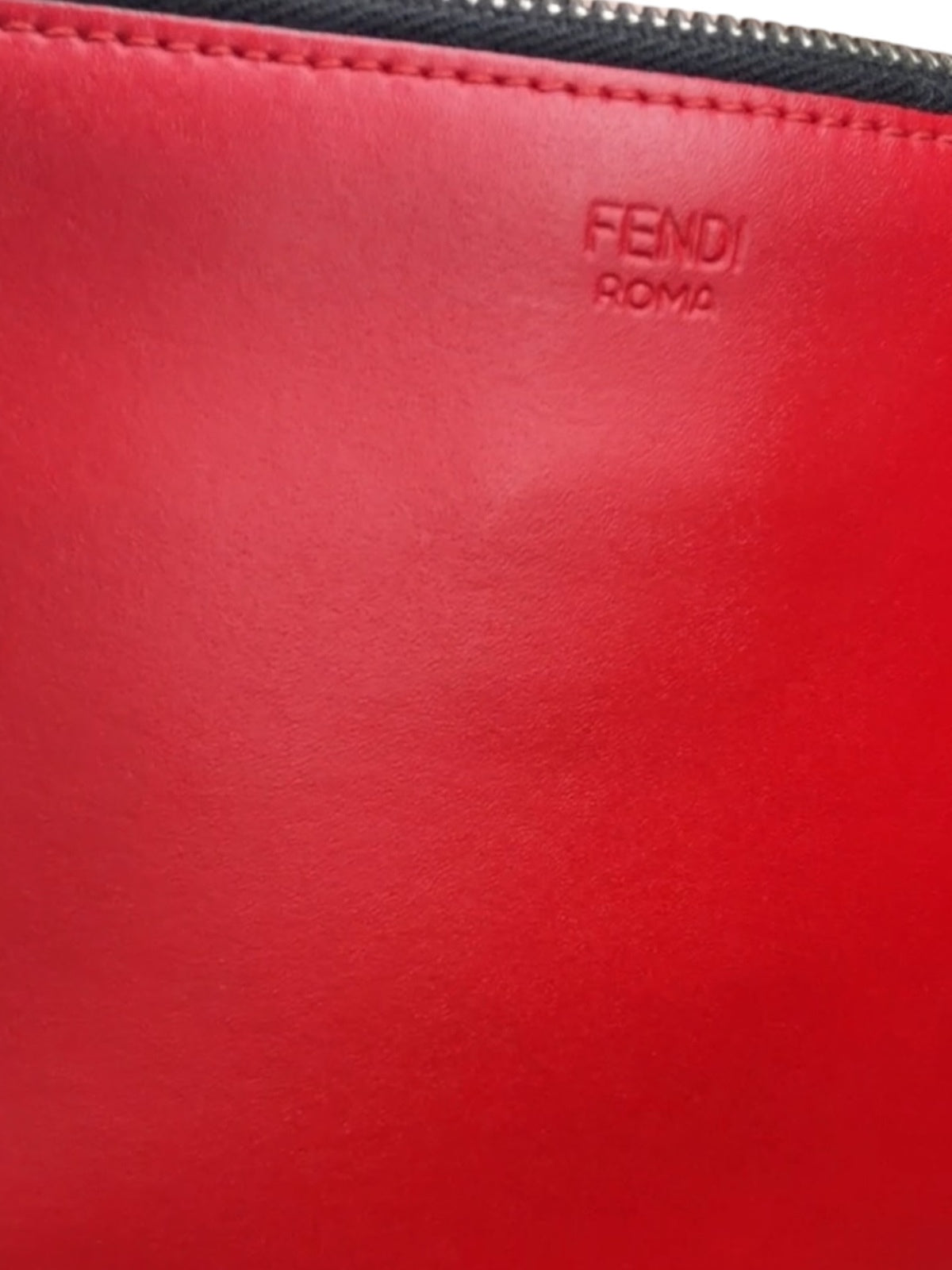 Fendi Bag Bugs Monster Eyes Red Leather Zip Clutch Pouch Portfolio