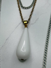 Double Chain Necklace with White Teardrop Pendant