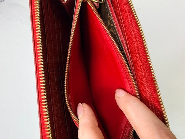 Louis Vuitton Retiro Zippy Wallet Monogram Cherry Red Leather