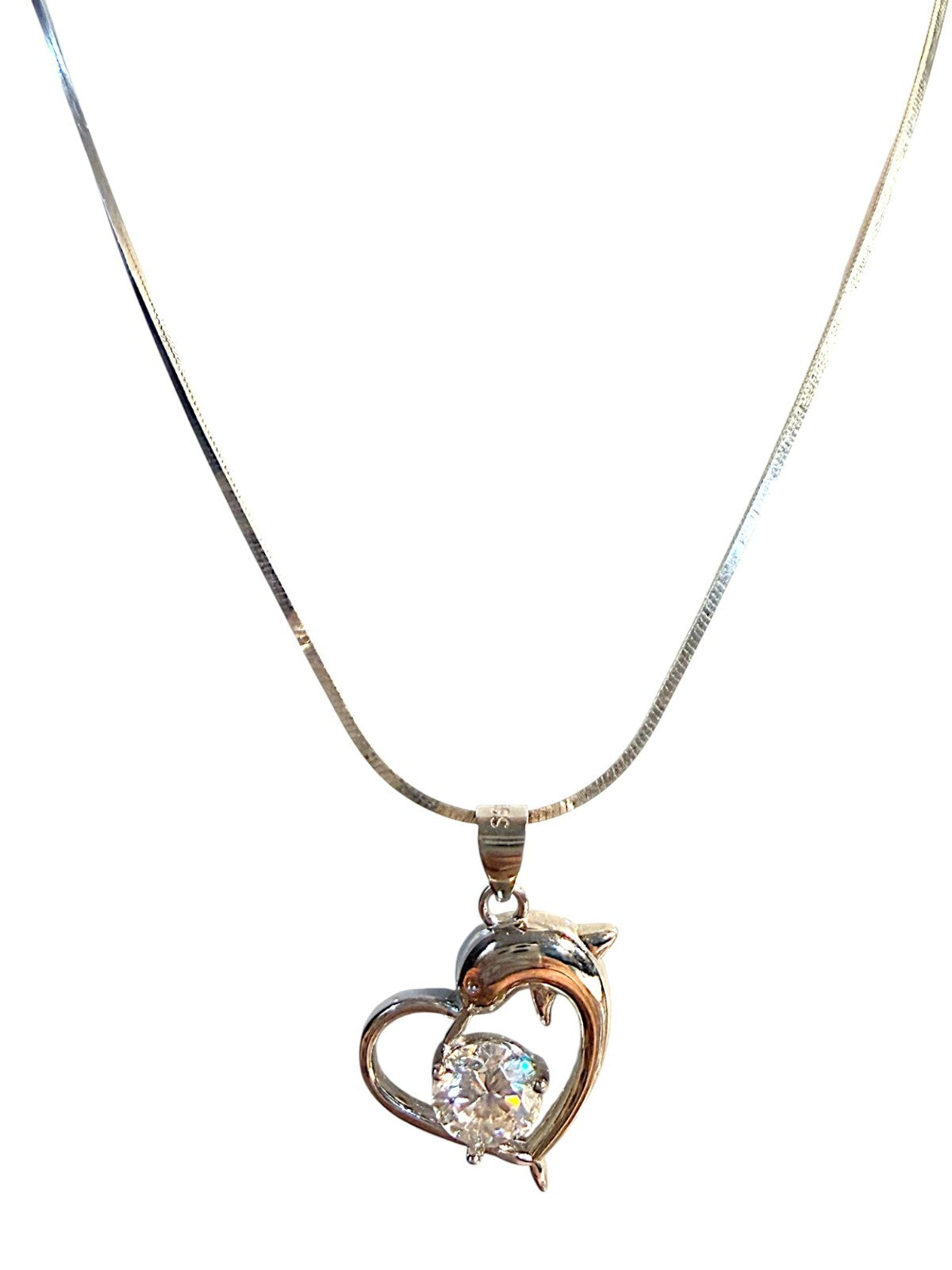 Sterling Silver Dolphin Heart Pendant Necklace