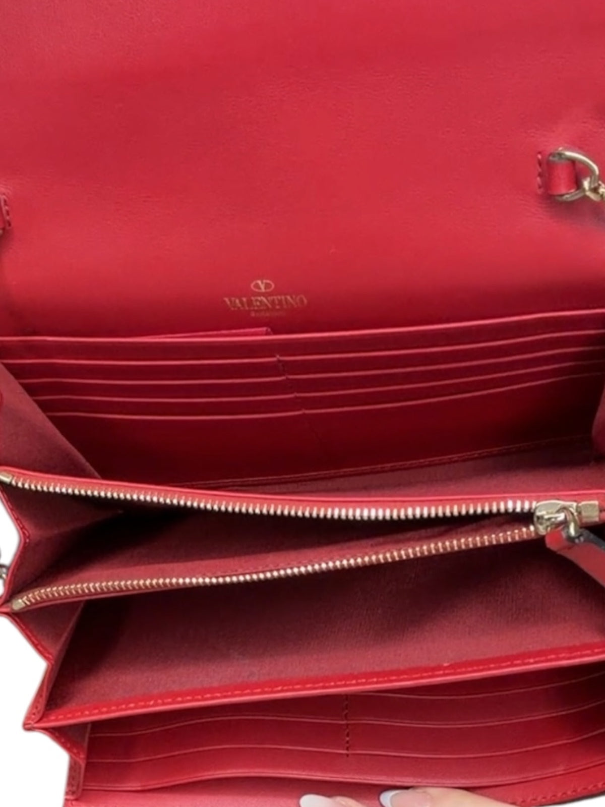Valentino Garavani Rockstud Red Leather Crossbody Bag with Gold Chain