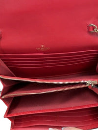 Valentino Garavani Rockstud Red Leather Crossbody Bag with Gold Chain