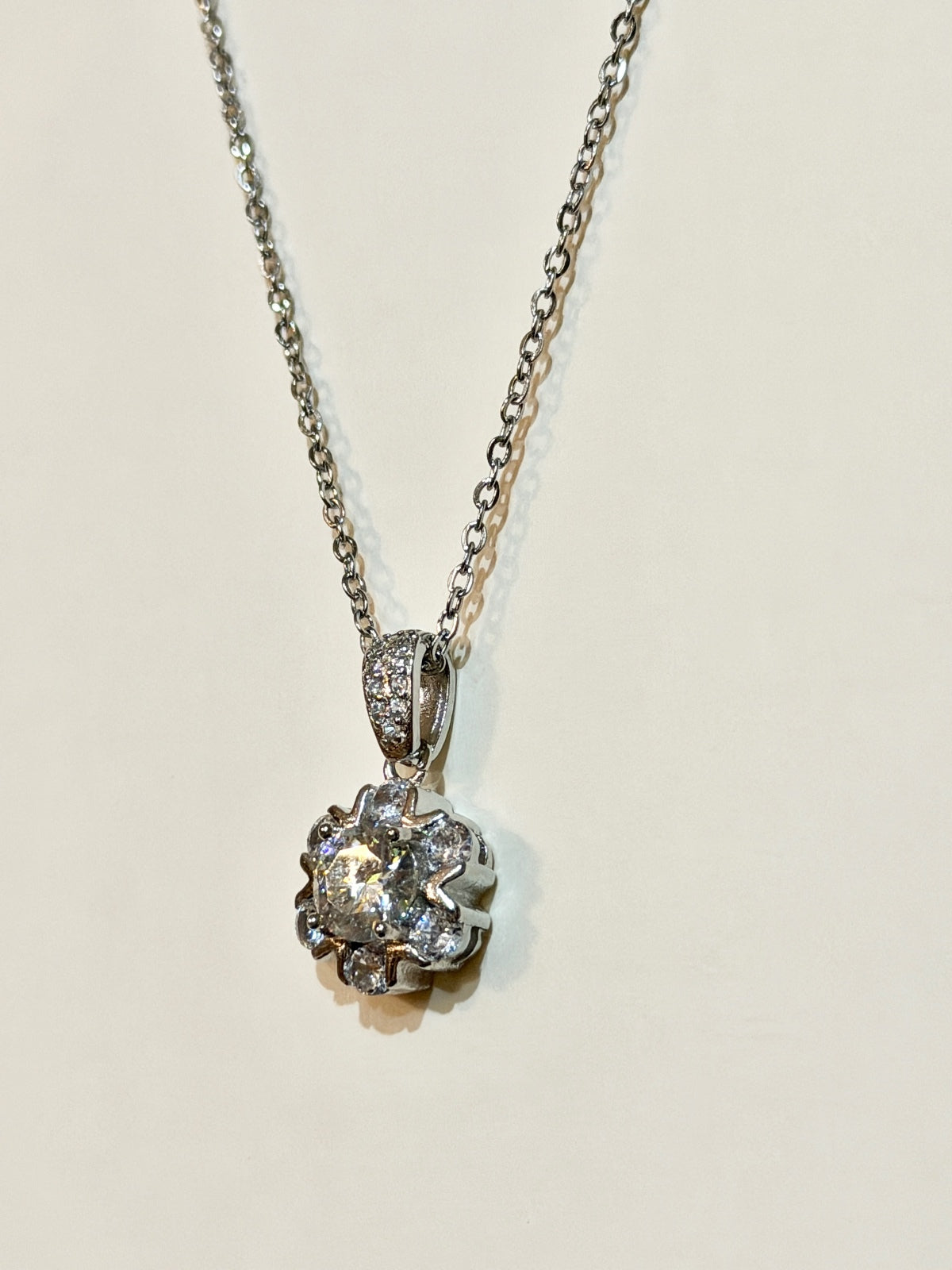 Moissanite authentic silver tone necklace 16”-18” New N9