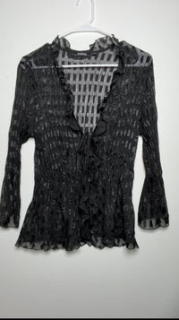 Elementz Black Sheer Textured Ruffle Blouse Size L skuM