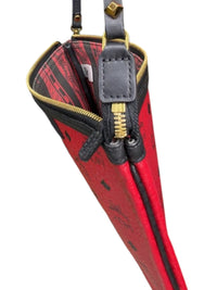 MCM Red Visetos Coated Canvas Zip Wristlet Clutch Pouch Black Trim Gold Hardware