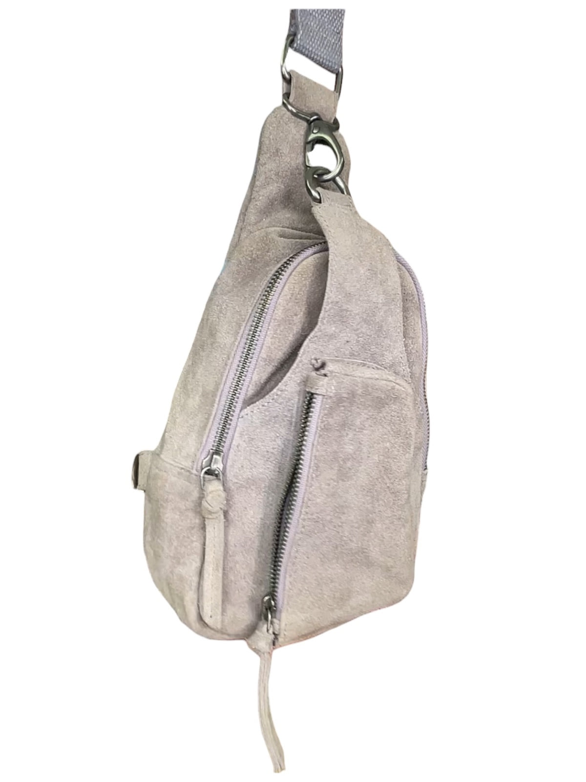 Free People Gray Suede Crossbody Sling Bag with Adjustable Strap