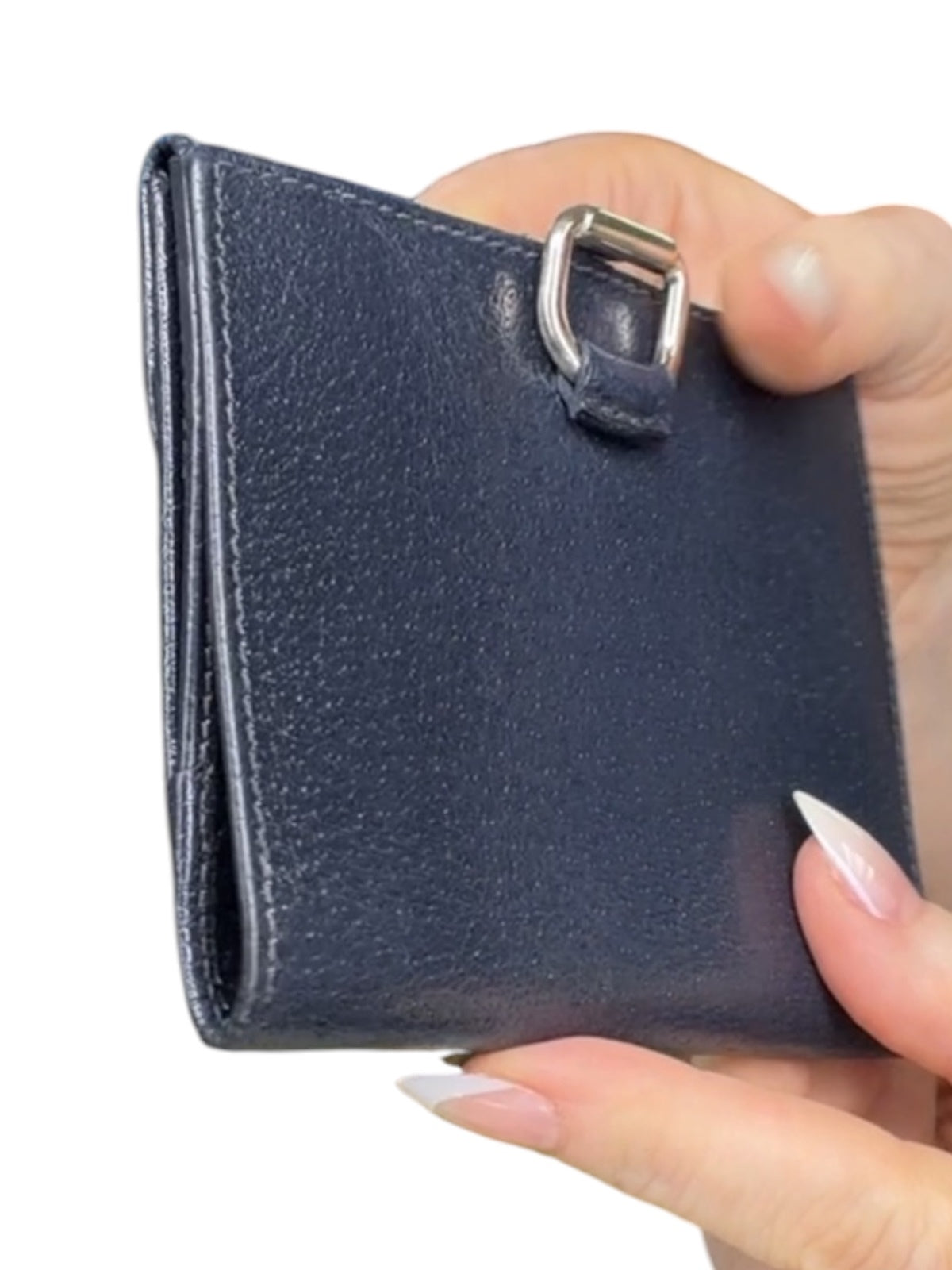 Gucci Vintage Navy Blue Leather Trifold Wallet Silver Hardware Made in Italy