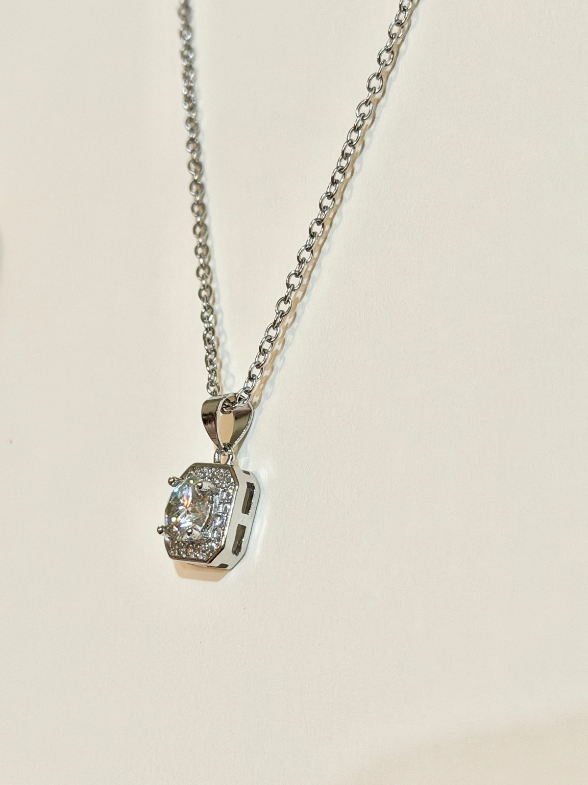 Moissanite authentic silver tone necklace 16”-18” New N8