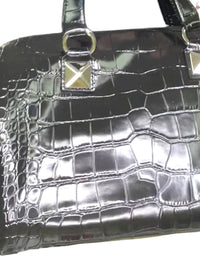 Michael Kors Grayson Medium Duffle Satchel Black Embossed Croc Crossbody NWT