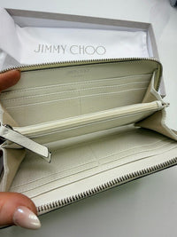 Jimmy Choo Bettina Milk White Leather Embossed Zip Wallet full inclusion new