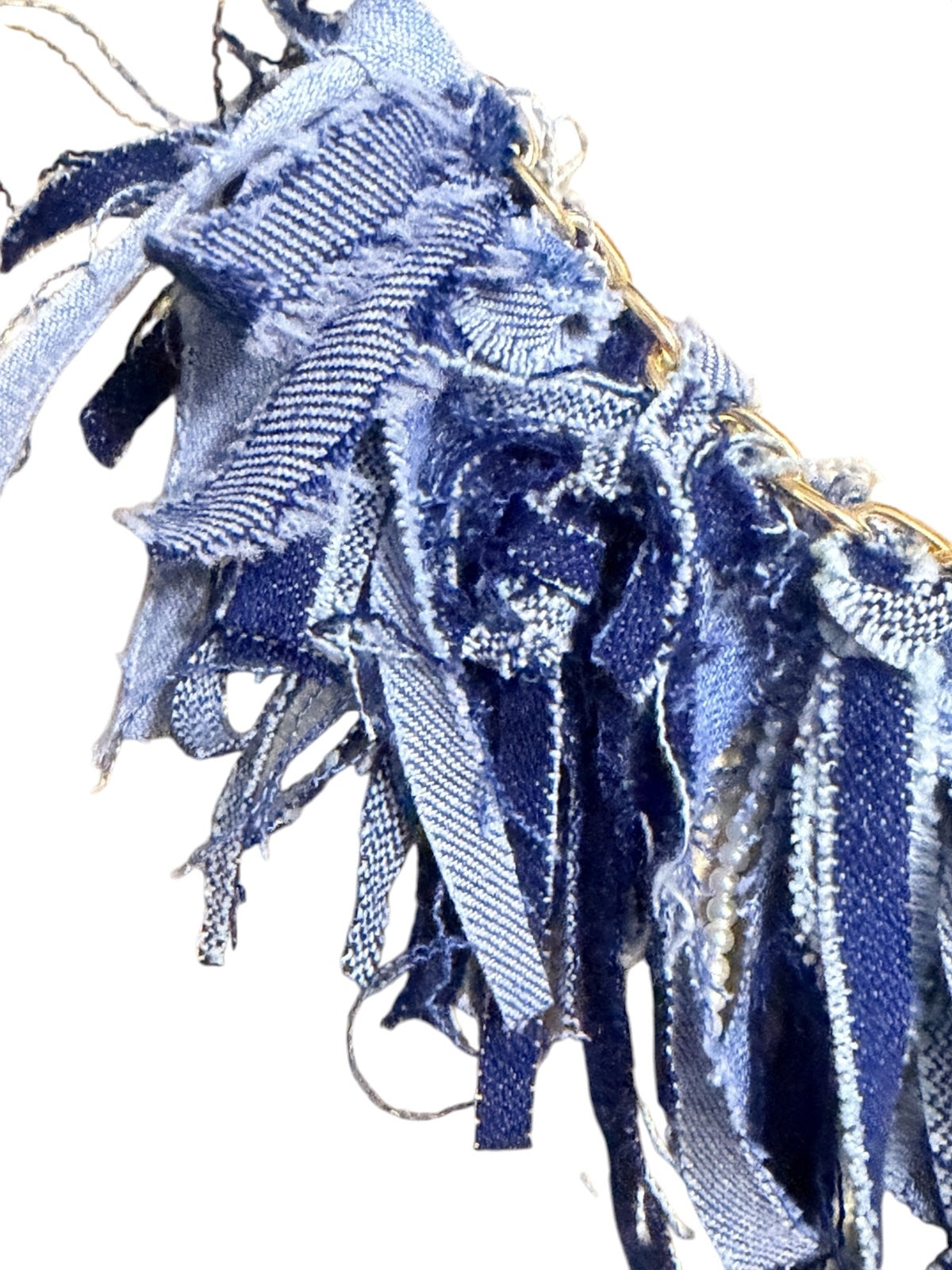 Boho Denim Purse Chain Charm Gold Pearl Fringe