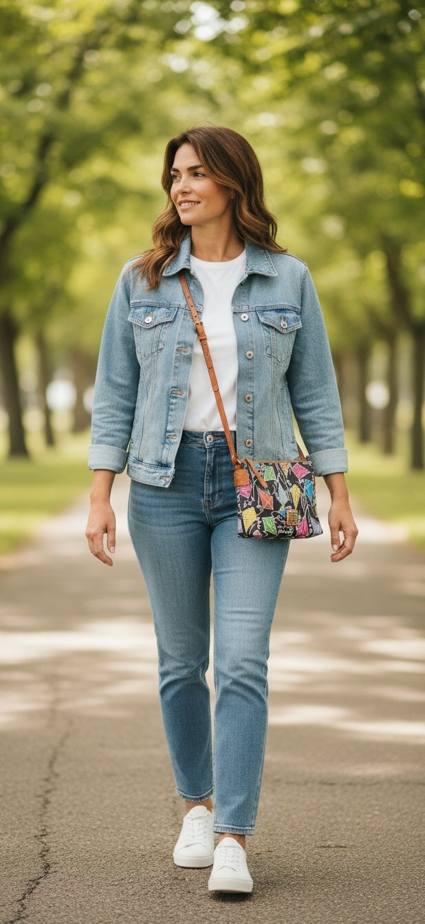 Dooney & Bourke Black Multi Color Kite Print Crossbody Bag and Wallet Set NWT