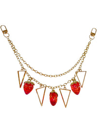 Gold Tone Double-Chain Bag Charm with Red Strawberry and Triangle Charms