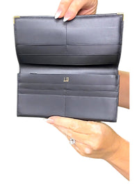 Dunhill Black Leather Long Wallet with Gold Accents - Minimalist Luxury Design