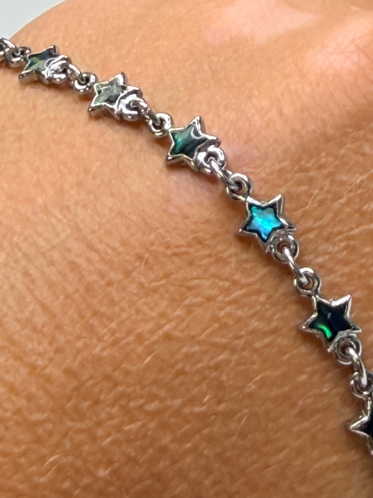 Silver Star Link Anklet with Iridescent Inlay
