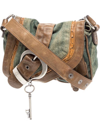 Christian Dior Denim Gaucho Saddle Bag and Brown Leather Crossbody Bag with Key Charm