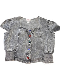 Vintage 80s Dirty Dancing Acid Wash Denim Crop Top Jeweled Buttons Size Large