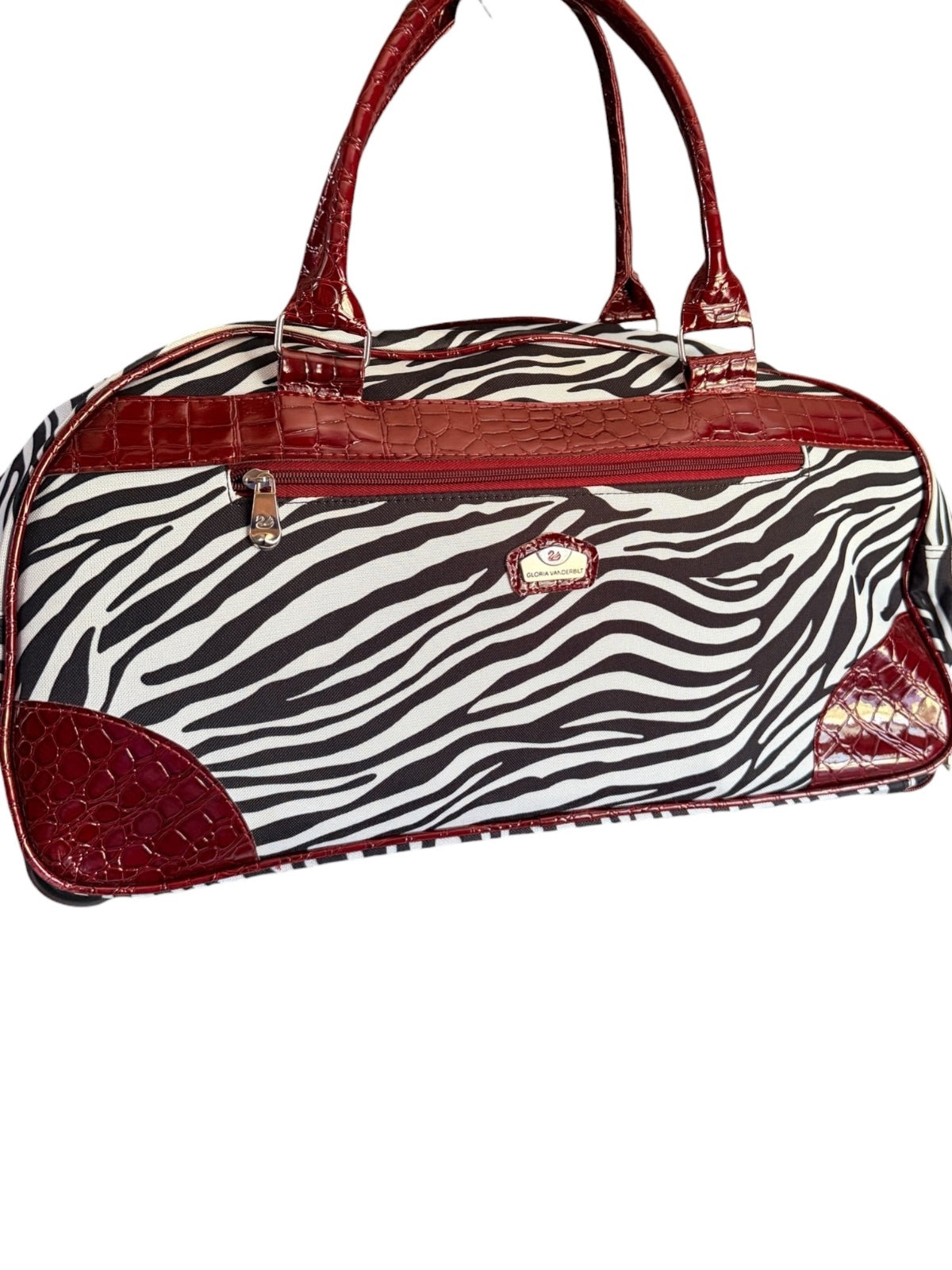 Gloria Vanderbilt Zebra Print Rolling Duffle Bag Carry On Weekender Luggage Y2K