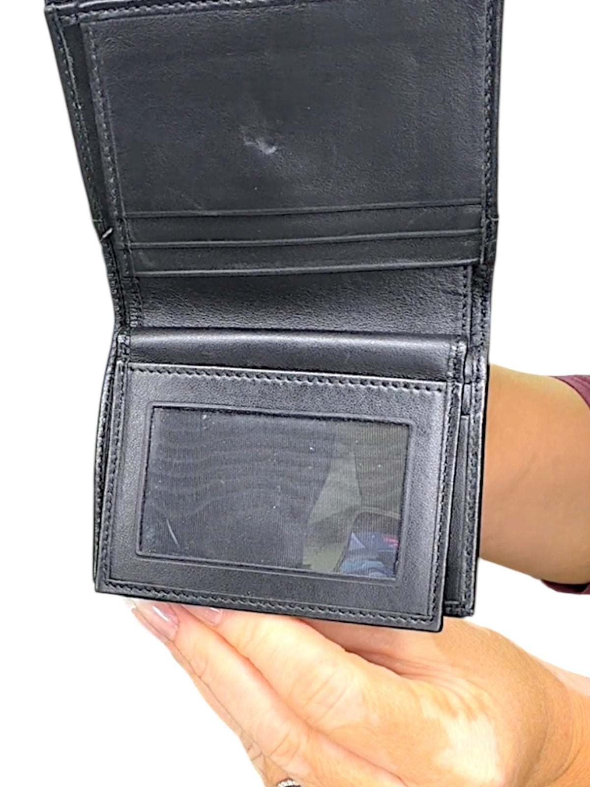 Salvatore Ferragamo Black Leather Wallet with Pink and Gold Flower Accent