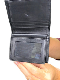 Salvatore Ferragamo Black Leather Wallet with Pink and Gold Flower Accent
