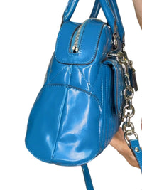 Coach Blue Quilted Patent Leather Satchel Bag with Chain Strap