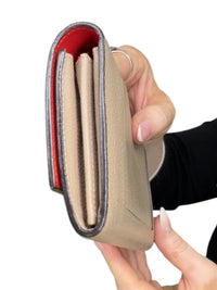 Celine Large Flap Wallet Beige Grained Leather Red Interior Continental Wallet