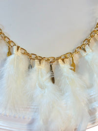 Boho Feather Handbag Purse Charm Chain Gold Tone