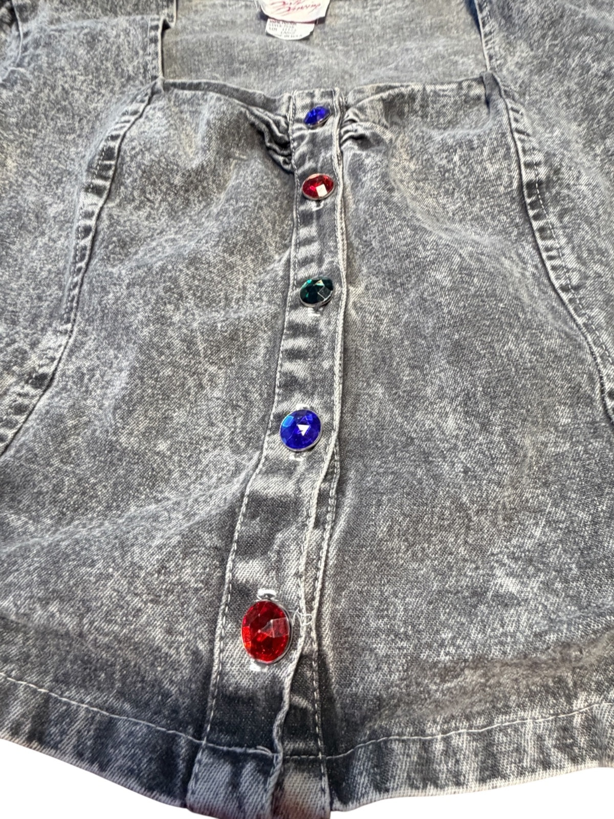 Vintage 80s Dirty Dancing Acid Wash Denim Crop Top Jeweled Buttons Size Large