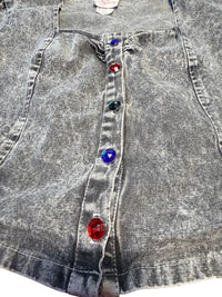 Vintage 80s Dirty Dancing Acid Wash Denim Crop Top Jeweled Buttons Size Large