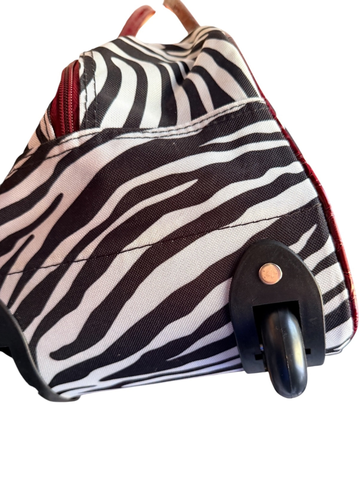 Gloria Vanderbilt Zebra Print Rolling Duffle Bag Carry On Weekender Luggage Y2K